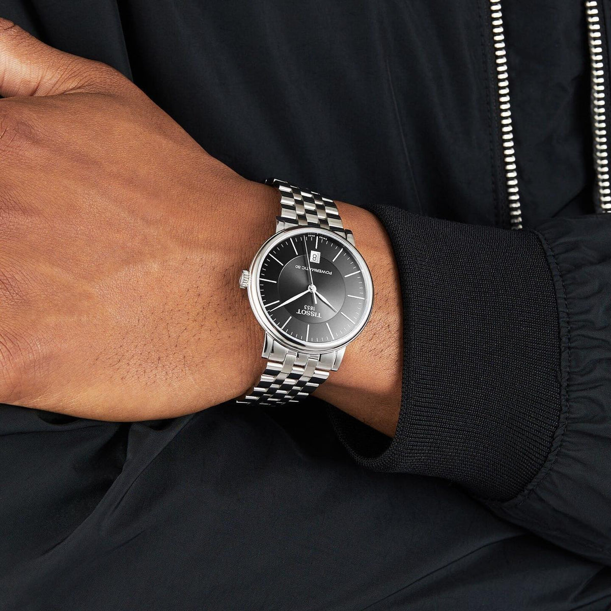Tissot T Classic Carson Premium Powermatic 80 Black Dial Silver Steel Strap Men's Watch - T122.407.11.051.00