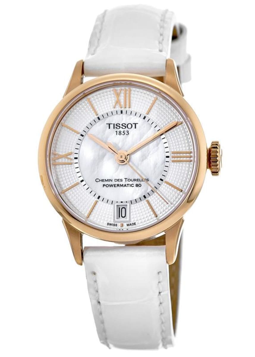 Tissot Chemin Des Tourelles Powermatic 80 Rose Gold Tone MOP Leather Strap Women's Watch - T099.207.36.118.00