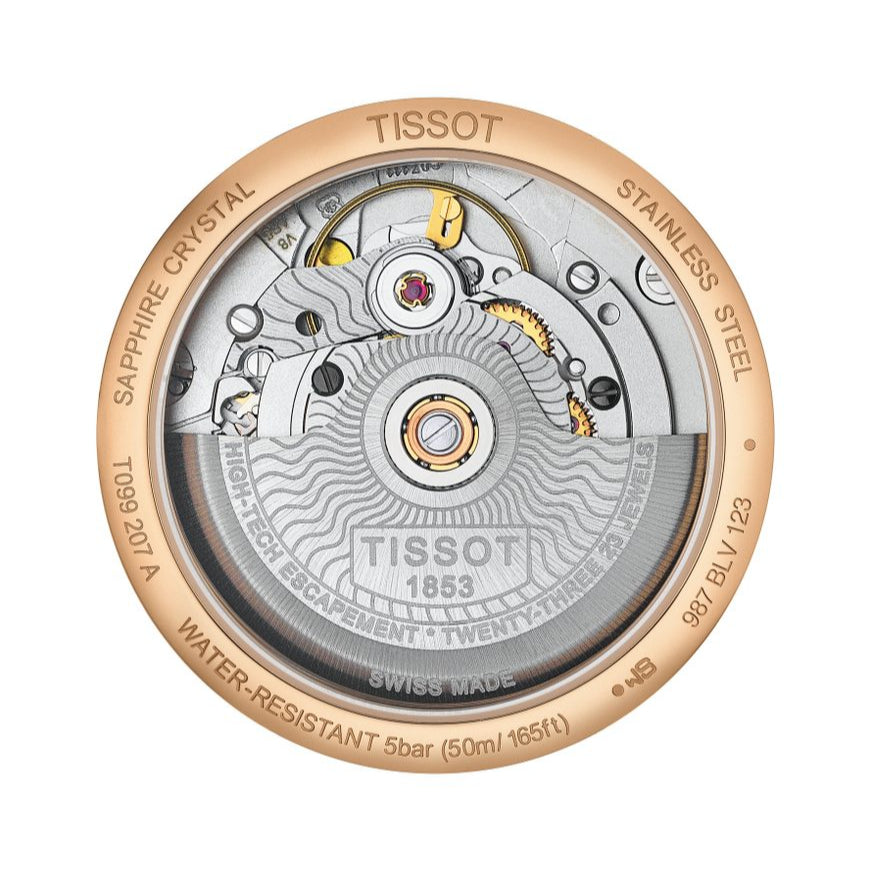 Tissot Chemin Des Tourelles caseback showing automatic Powermatic 80 movement