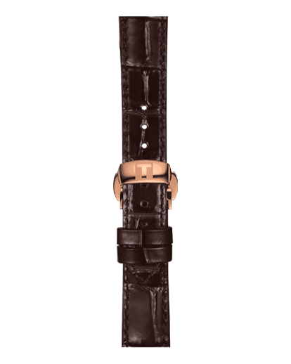 Brown leather croc-embossed strap with rose gold tang buckle for Chemin Des Tourelles