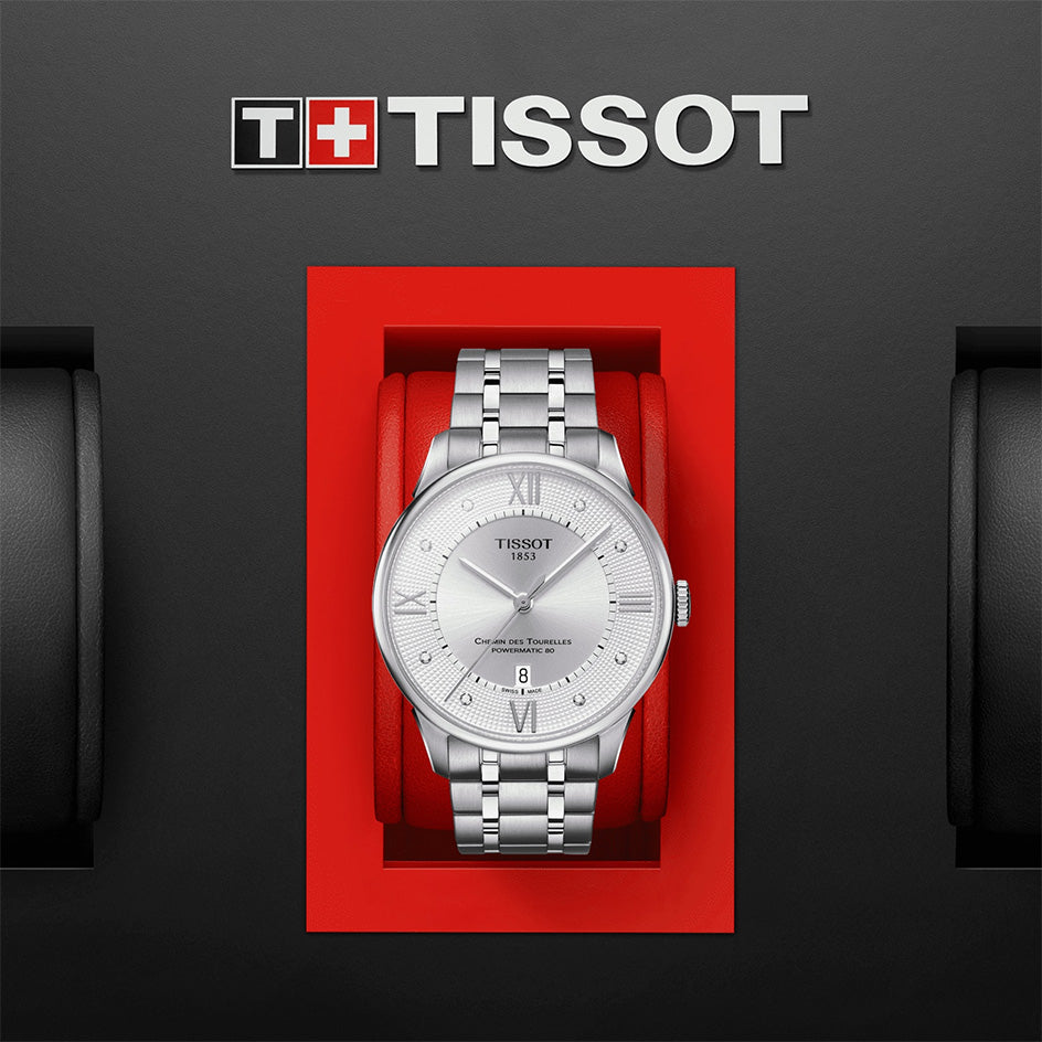 Tissot Chemin Des Tourelles watch in Tissot branded presentation box with red interior