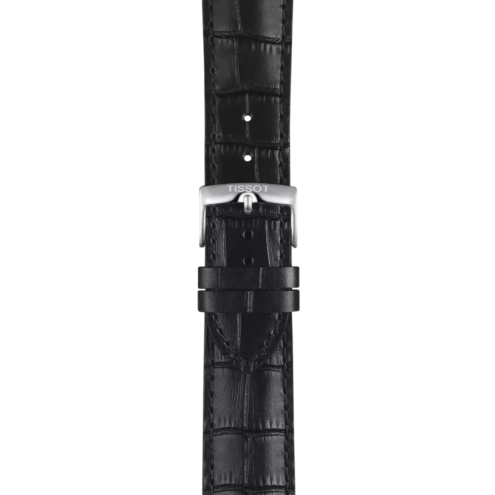 Tissot Chrono XL Classic black leather strap with crocodile texture and steel clasp