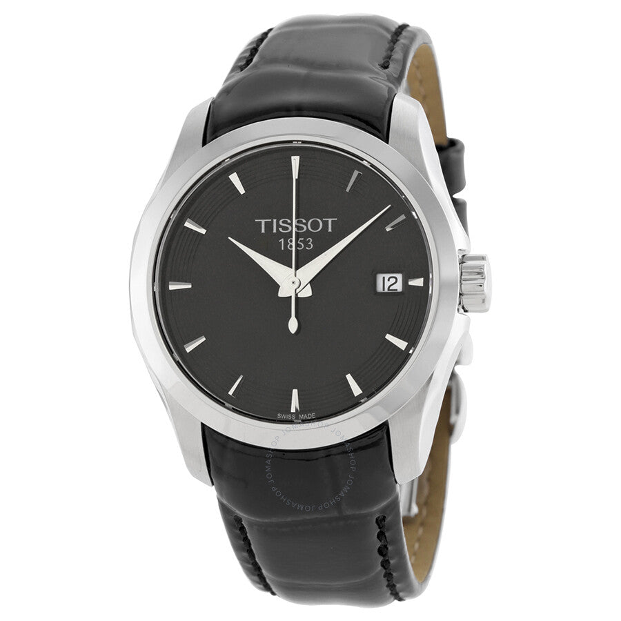 Tissot Couturier black dial ladies watch with stainless steel case and black leather strap