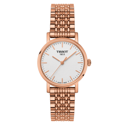 Tissot Everytime Small rose gold watch with white dial and rose gold mesh bracelet