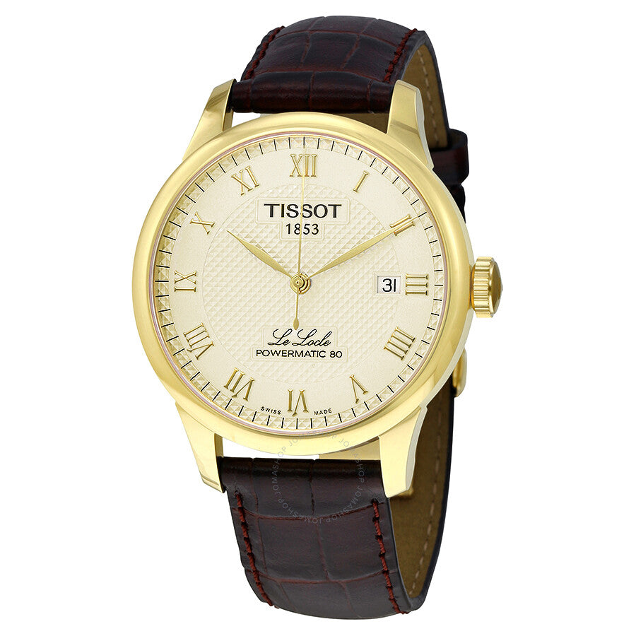 Tissot Le Locle Powermatic 80 Gold Dial Brown Leather Strap Men's  Watch - T006.407.36.263.00