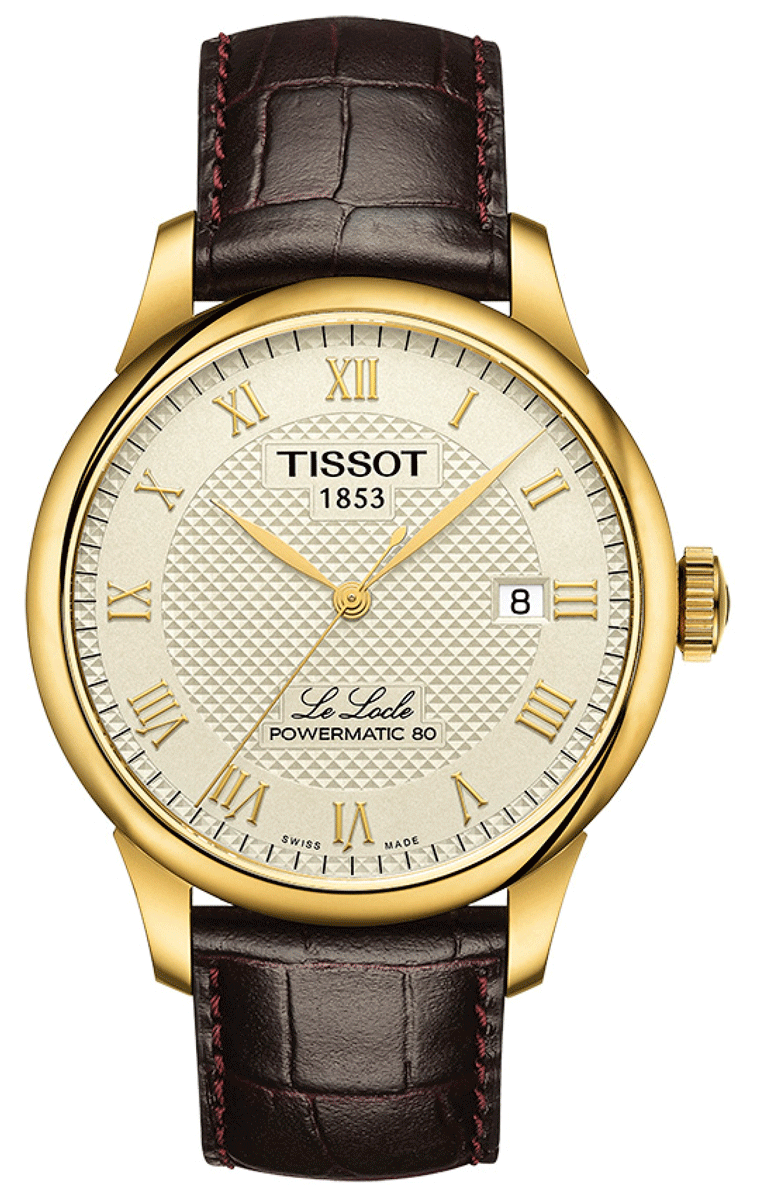 Tissot Le Locle Powermatic 80 Gold Dial Brown Leather Strap Men's  Watch - T006.407.36.263.00