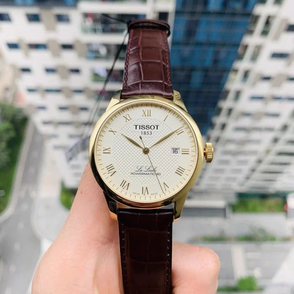 Tissot Le Locle Powermatic 80 Gold Dial Brown Leather Strap Men's  Watch - T006.407.36.263.00
