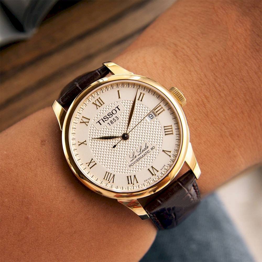 Tissot Le Locle Powermatic 80 Gold Dial Brown Leather Strap Men's  Watch - T006.407.36.263.00