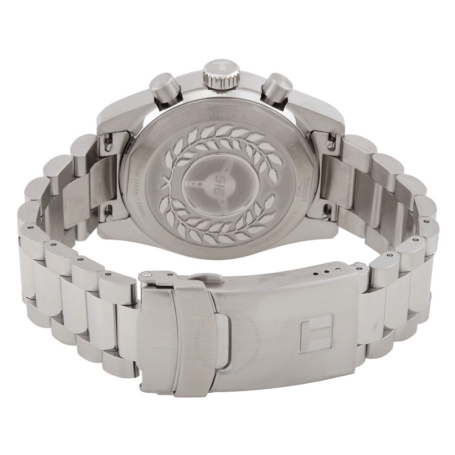 Tissot PR516 stainless steel caseback with engraved medallion and folding clasp