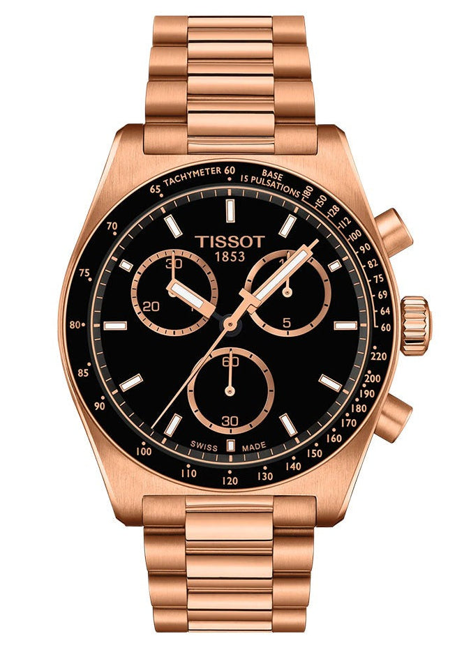 Tissot PR516 Quartz Chronograph 40mm TecheMeter with Black Dial and Rose Gold-Tone Stainless Steel Bracelet - T149.417.33.051.00