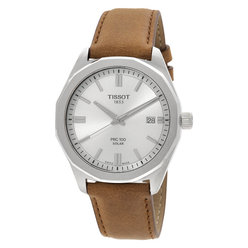 Tissot PRC100 Quartz Silver Dial Leather Strap Men's Watch - T151.422.16.031.00