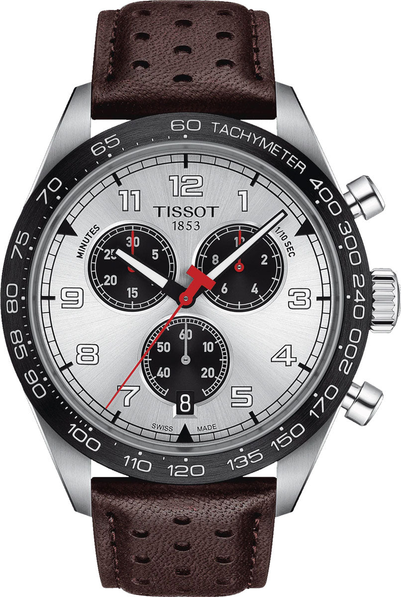 Tissot PRS 516 Chronograph Silver Dial Leather Strap Men's Watch - T131.617.16.032.00