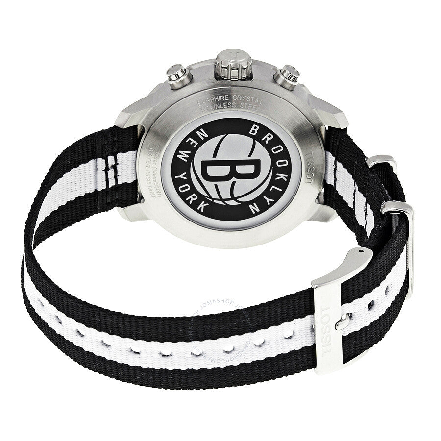 Tissot Quickster Brooklyn Nets caseback with team logo and black/white strap