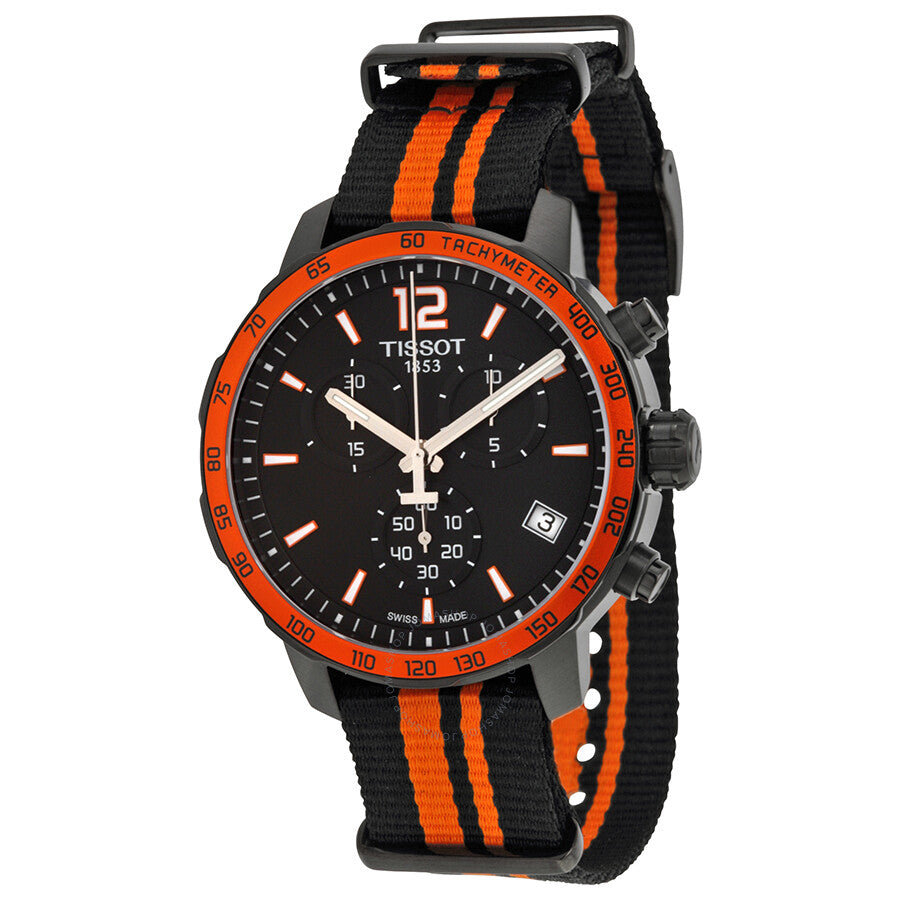 Tissot Quickster Chronograph Black Dial Black and Orange Synthetic Nylon Men's Sports Watch T0954173705700