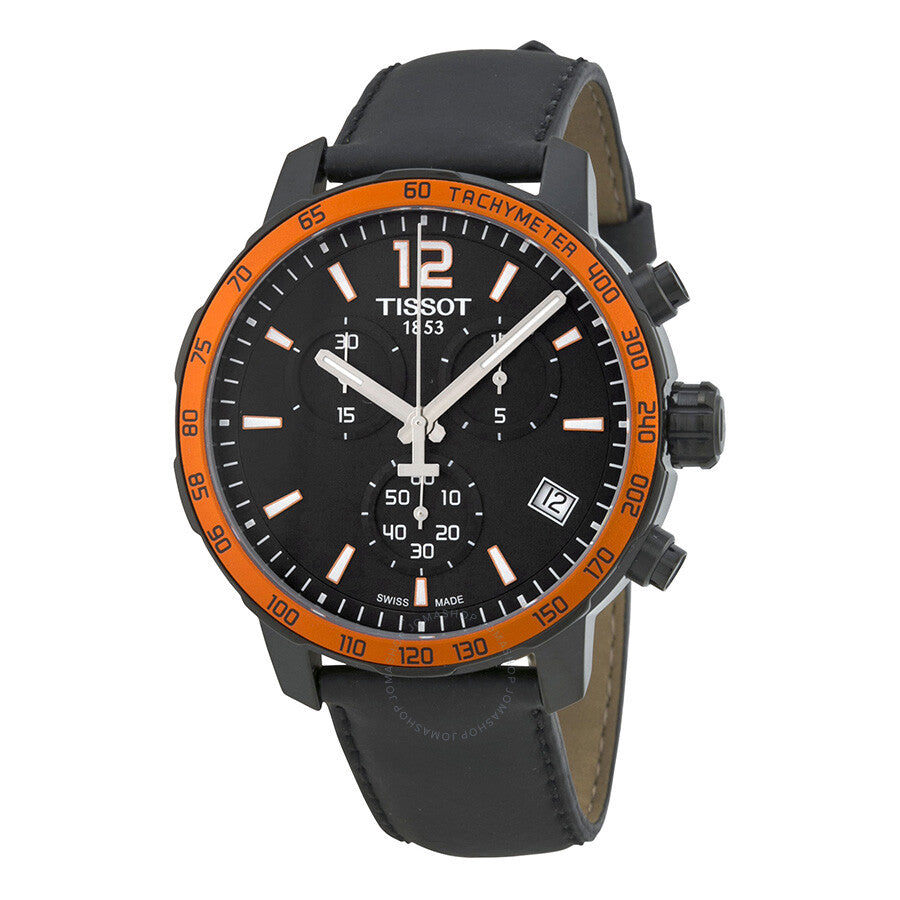 Tissot Quickster chronograph with black dial and orange tachymeter bezel