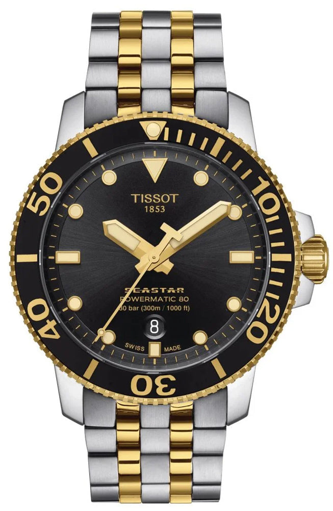 Tissot Seastar 1000 Powermatic 80 Black Dial Two Tone Steel Strap Men's Watch - T120.407.22.051.00