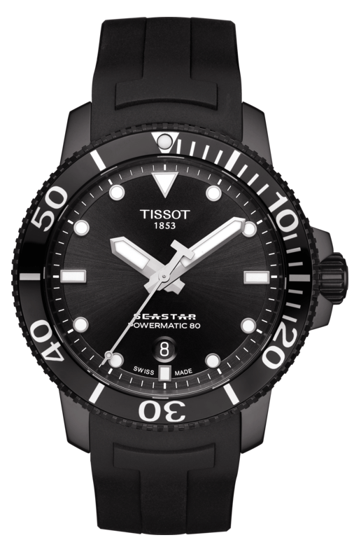 Tissot Seastar 1000 Powermatic 80 Black Dial Black Rubber Strap Men's Watch - T120.407.37.051.00