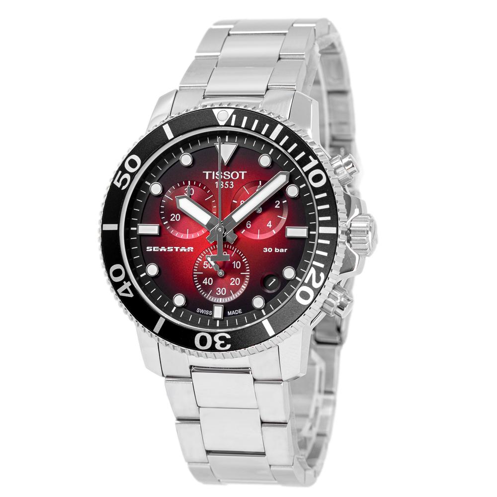 Tissot Seastar 1000 Chronograph Red Dial Silver Steel Strap Men Watch - T120.417.11.421.00
