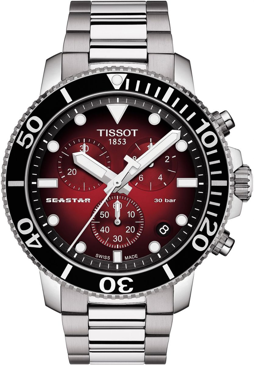 Tissot Seastar 1000 Chronograph Red Dial Silver Steel Strap Men Watch - T120.417.11.421.00