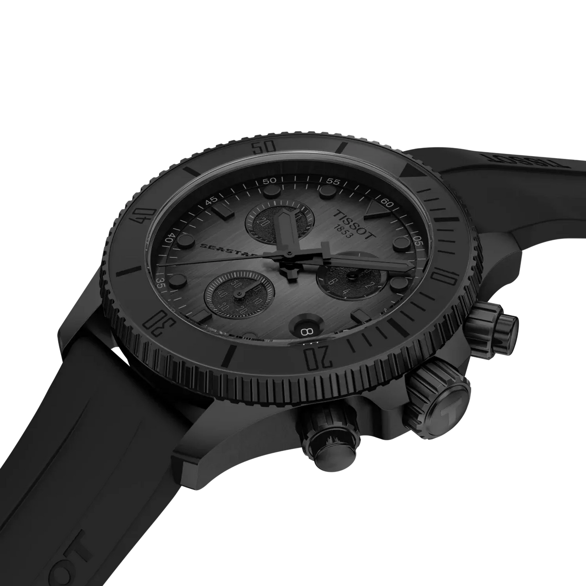 Tissot Seastar 1000 chronograph watch angled view showing dial and case