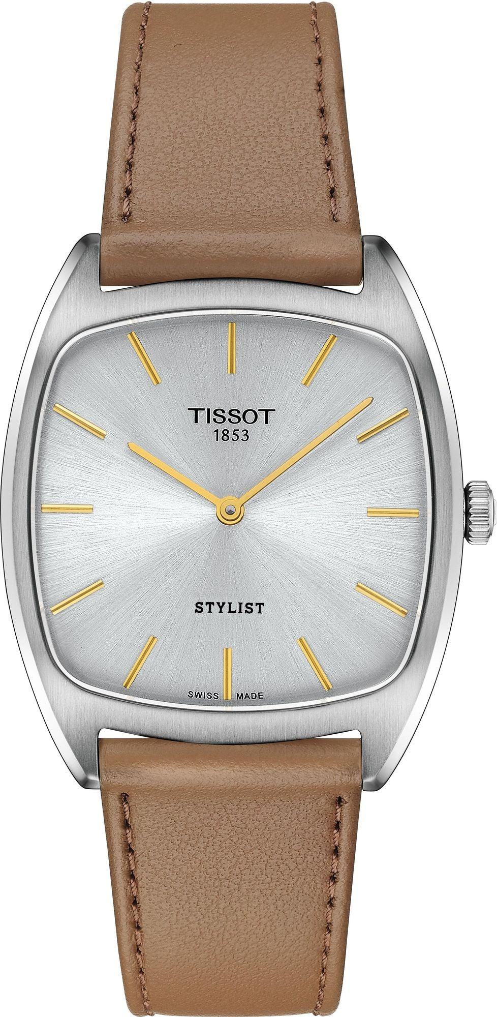 Tissot Stylist Quartz Silver Dial Brown Leather Strap Women Watch - T159.909.16.031.00