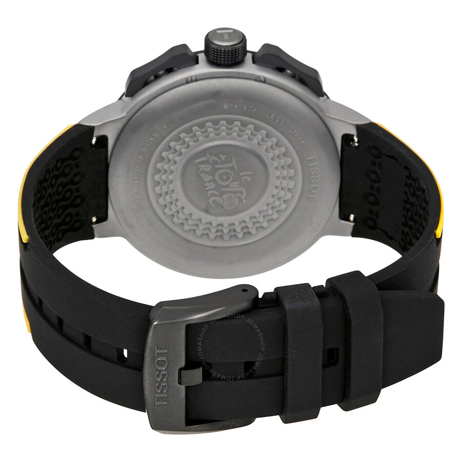 Tissot T-Bike watch caseback showing brand logo and circular decoration detail