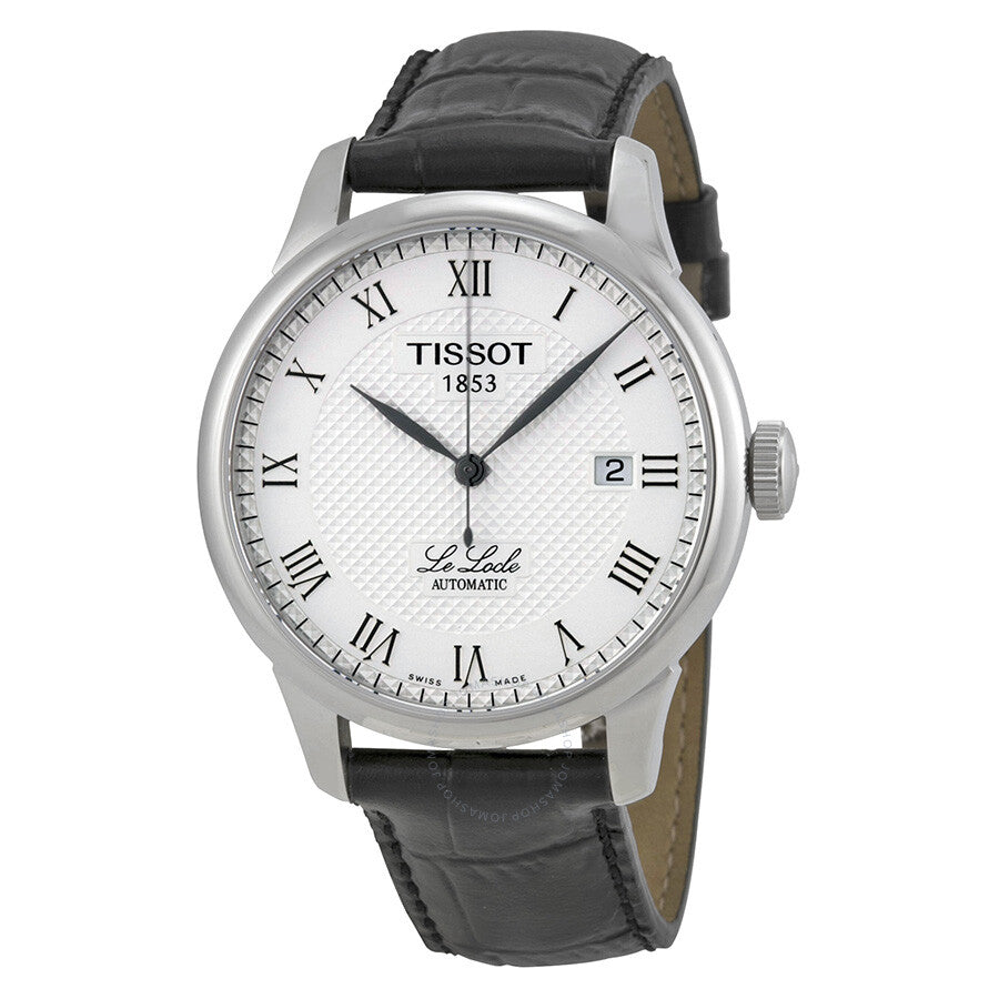 Tissot T-Classic Le Locle silver dial men's watch with Roman numerals and black leather strap