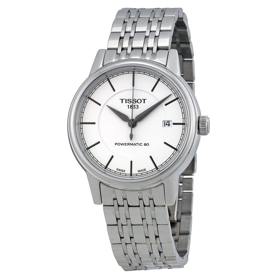 Tissot T Classic Powermatic automatic men's watch with white dial and stainless steel bracelet