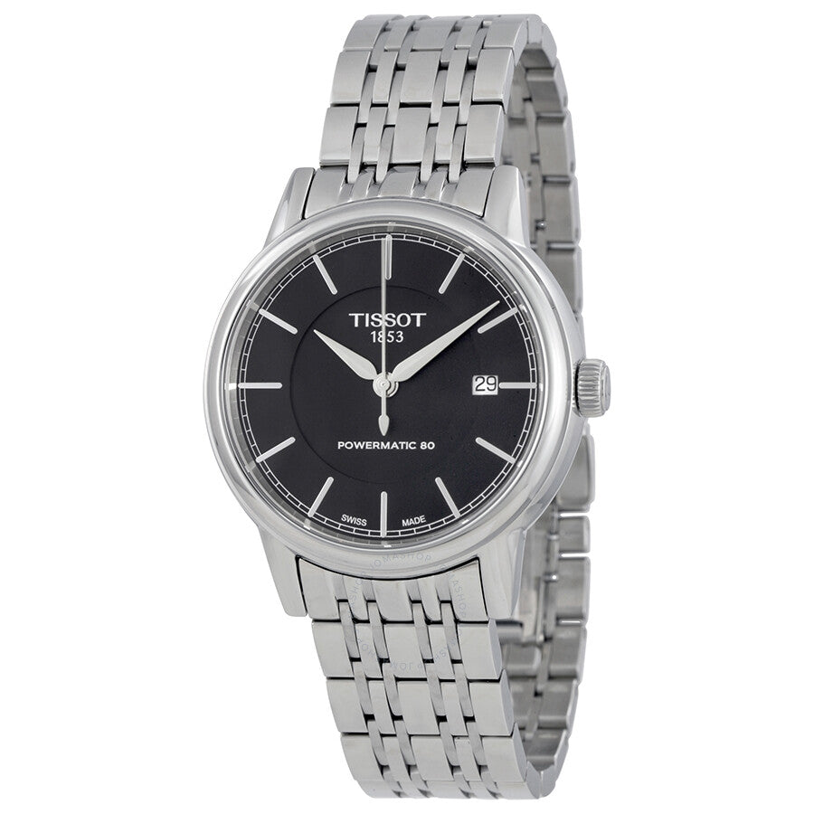 Tissot T Classic Powermatic automatic men's watch with black dial and silver steel bracelet