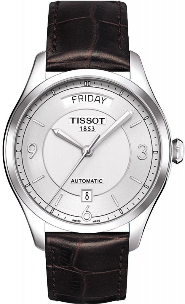 Tissot T Classic T One Automatic Silver Dial Brown Leather Strap Men's Watch - T038.430.16.037.00
