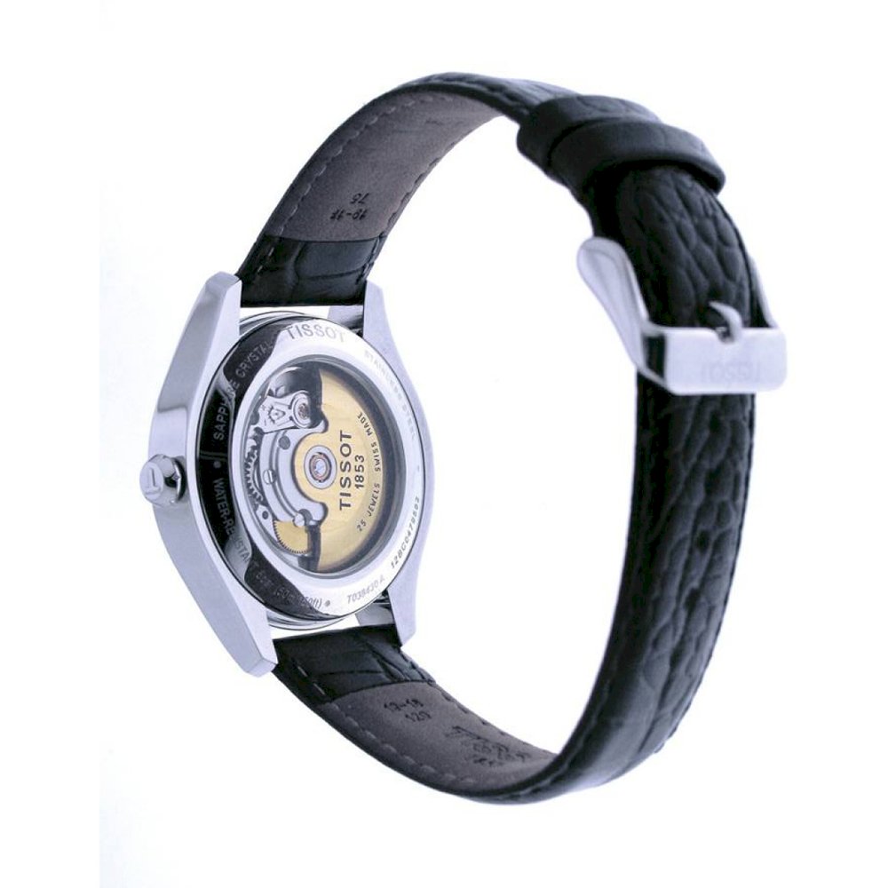 Tissot T One Automatic Black Dial Black Leather Strap Men's Watch - T038.430.16.057.00