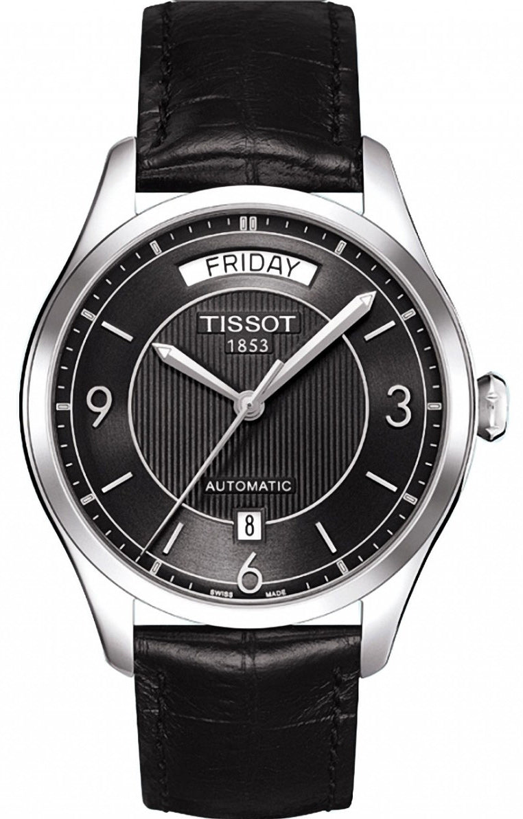 Tissot T One Automatic Black Dial Black Leather Strap Men's Watch - T038.430.16.057.00