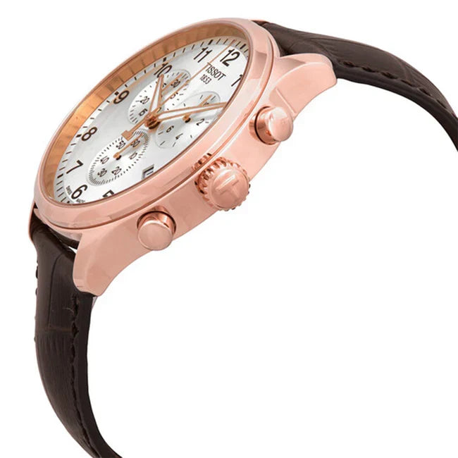Tissot T-Sport Chronograph XL Silver Dial Brown Leather Strap Men's Watch - T116.617.36.037.00