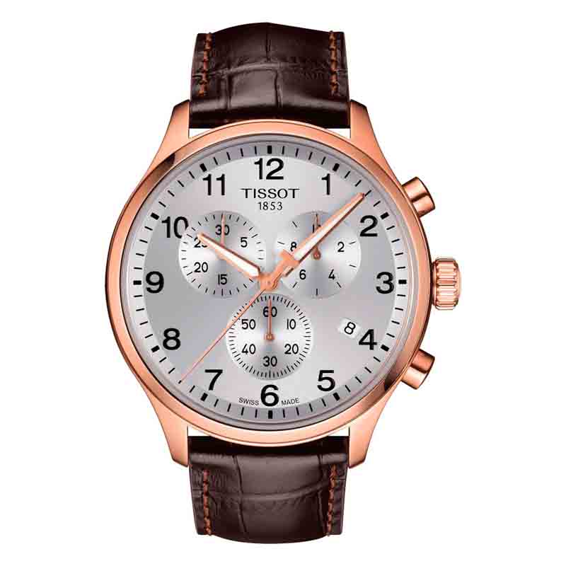 Tissot T-Sport Chronograph XL Silver Dial Brown Leather Strap Men's Watch - T116.617.36.037.00