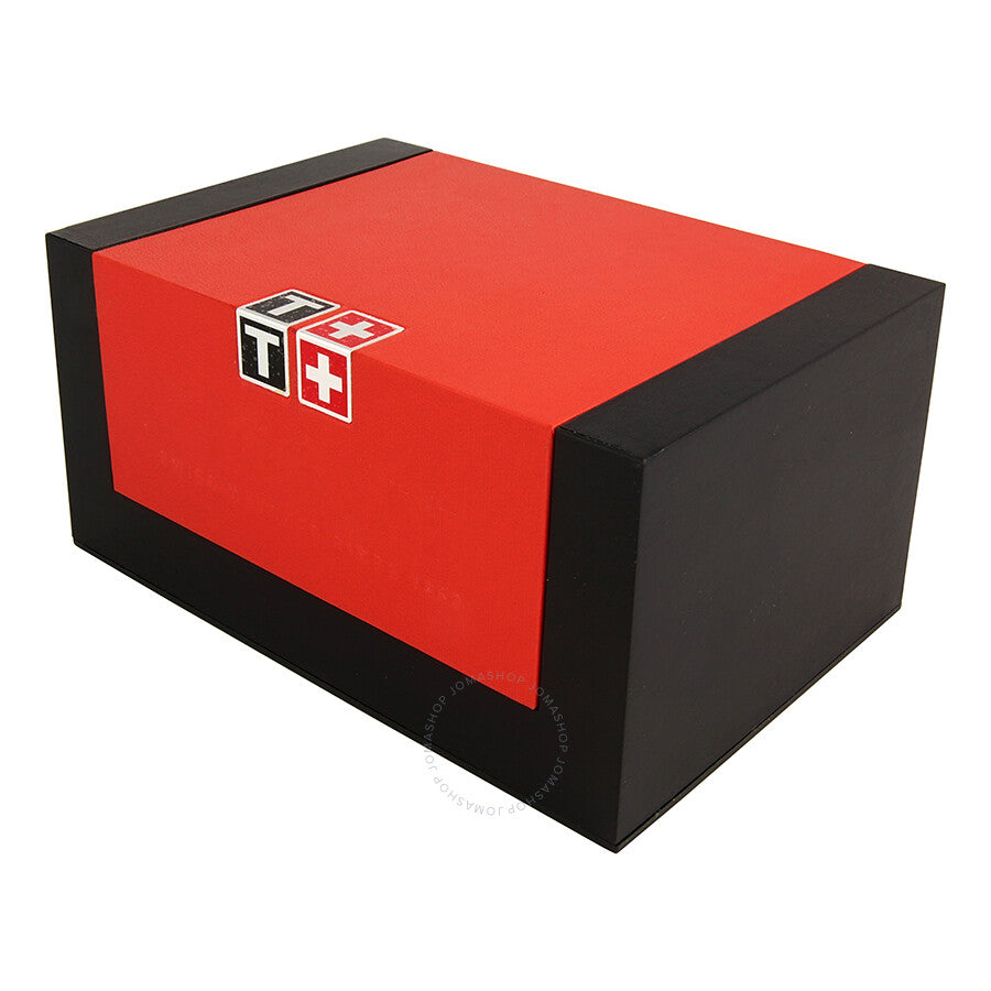 Tissot T-Trend Couturier original packaging with red lid and black sides featuring brand logo