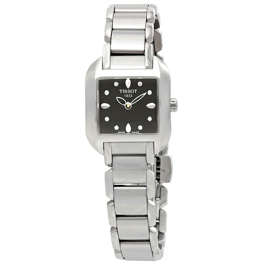 Tissot T-Wave black dial ladies watch with stainless steel case and bracelet