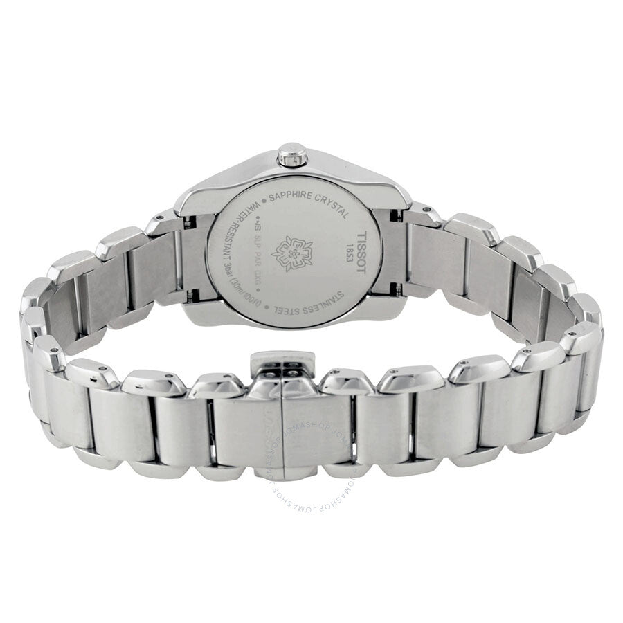 Tissot T-Wave caseback view showing sapphire crystal with engraved details