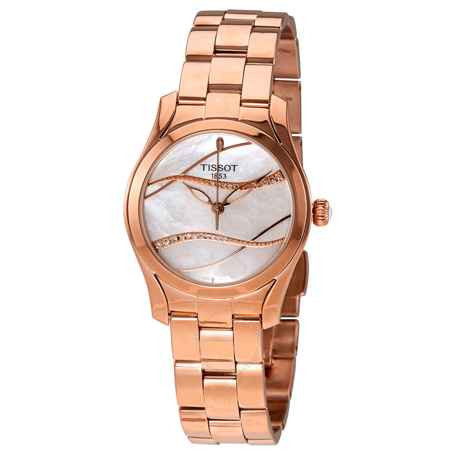 Tissot T-Wave rose gold ladies watch with mother of pearl dial and diamond indices