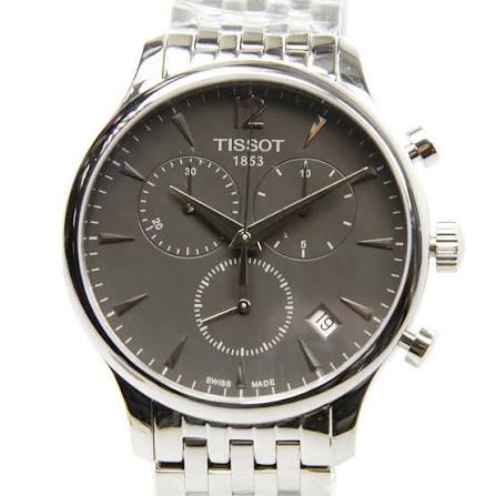 Close-up of Tissot Tradition dial with chronograph subdials and date window