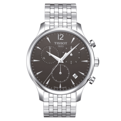 Tissot Tradition Chronograph with stainless steel bracelet and dark gray dial