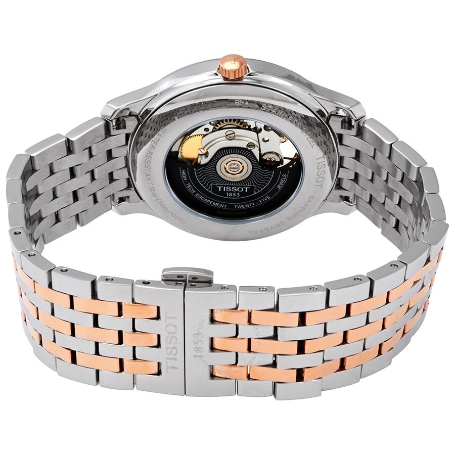 Tissot Tradition caseback showing Powermatic 80 automatic movement and exhibition window