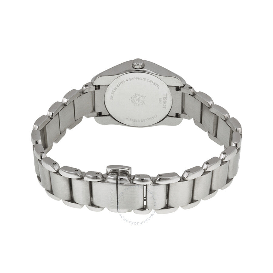 Tissot T-Wave watch caseback showing stainless steel with engraved branding and sapphire crystal