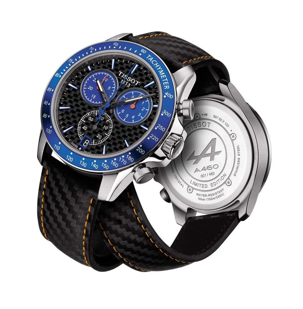 Tissot V8 Alpine Carbon Chronograph Black Dial Black Leather Strap Men's Watch - T106.417.16.201.00