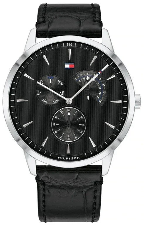Tommy Hilfiger Chronograph Black Dial Black Leather Strap Watch For Men - 1710391