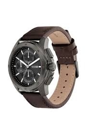 Tommy Hilfiger Quartz Multifunction Grey Dial Brown Leather Strap Watch for Men - 1710623