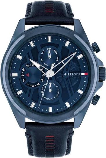 Tommy Hilfiger Navy Leather Multi-function Men's Watch - 1710655
