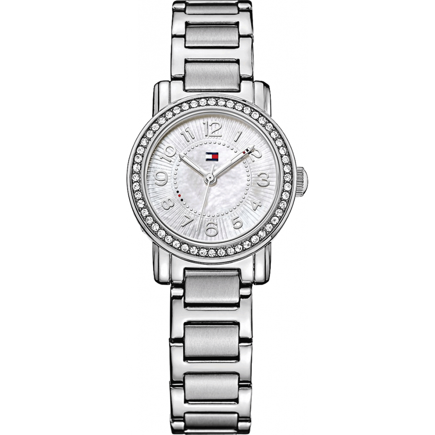 Tommy Hilfiger watch with mother of pearl dial, crystal bezel, stainless steel bracelet and case