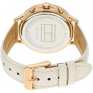Tommy Hilfiger watch caseback showing engraved branding and rose gold detail