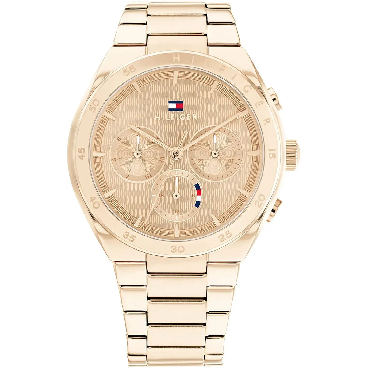 Tommy Hilfiger 1782577 men's watch with rose gold dial and stainless steel bracelet front view