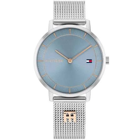Tommy Hilfiger Tea Blue Dial Silver-Tone Mesh Strap Watch 1782738